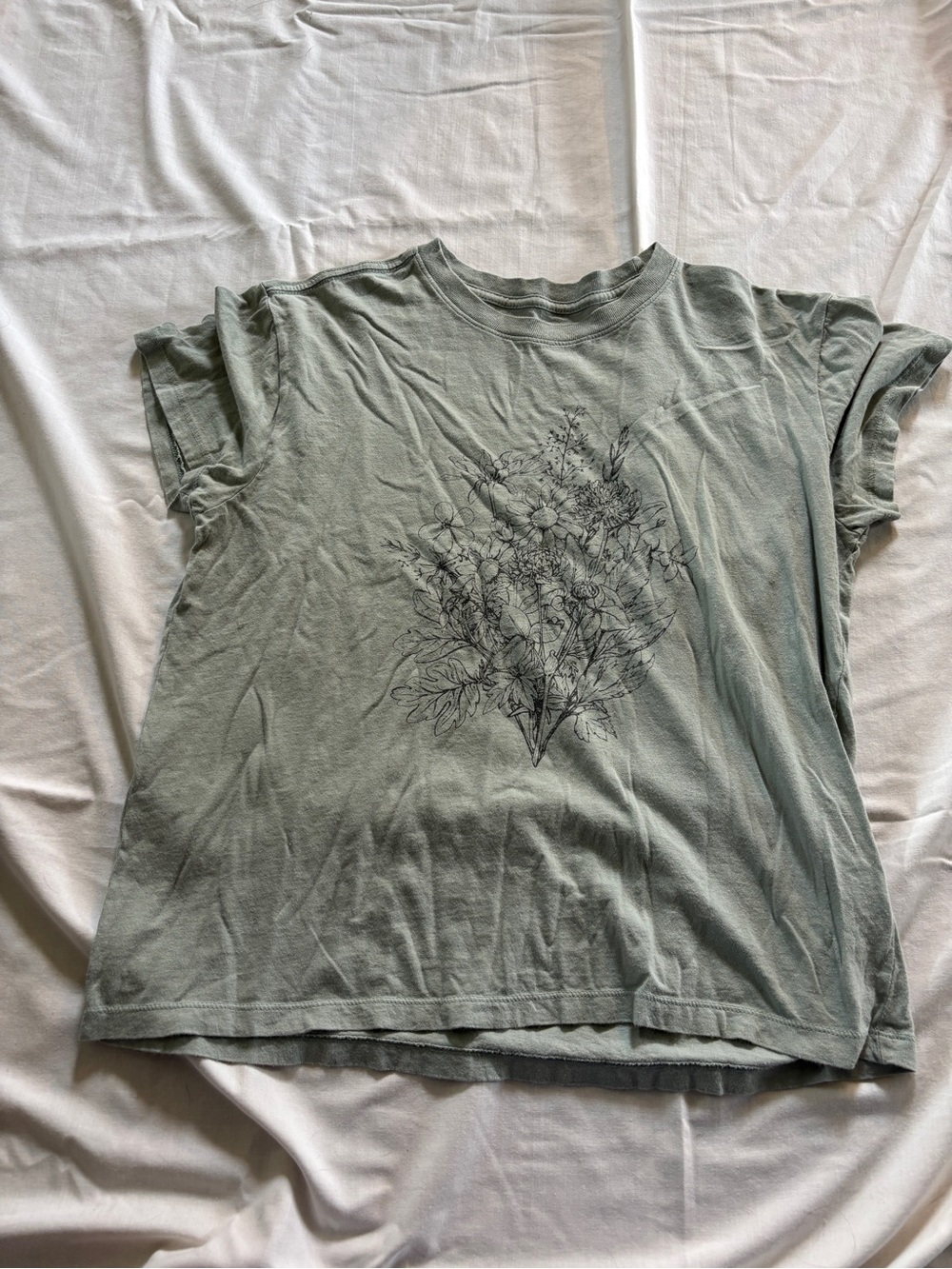 Sage Green Floral Graphic Short-Sleeve Tee - Women